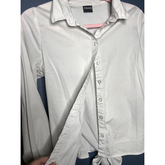 Mono B Size Medium Button Down White Corpcore Top with Bow Tie Back Preppy Girly - Picture 3 of 9